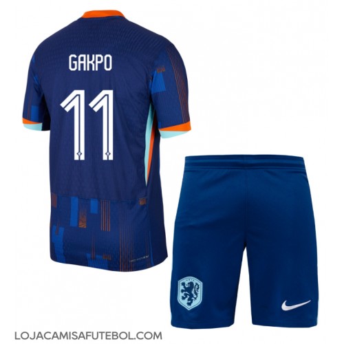 Camisa de Futebol Holanda Cody Gakpo #11 Equipamento Secundário Infantil Europeu 2024 Manga Curta (+ Calças curtas)